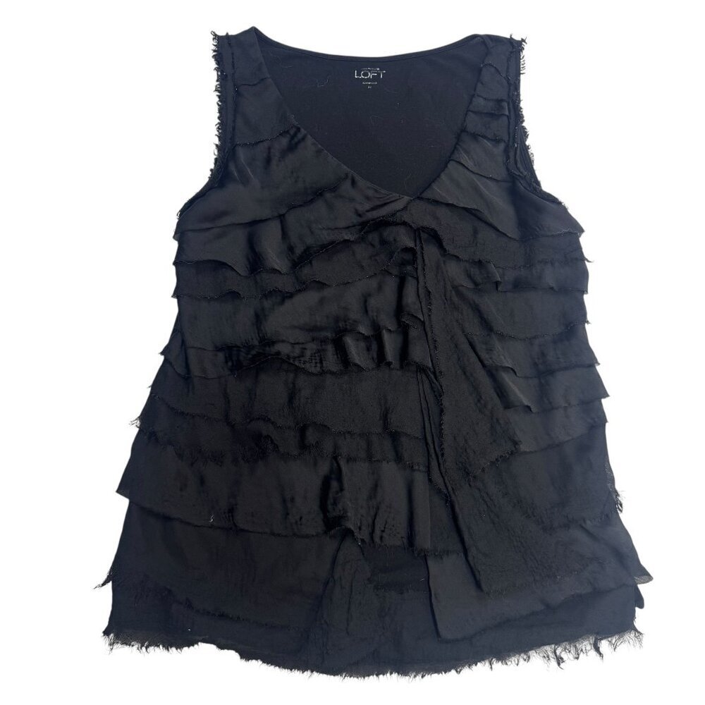 GUC Ann Taylor LOFT Petites Black Tiered Ruffle Sleeveless Top – Size 12P